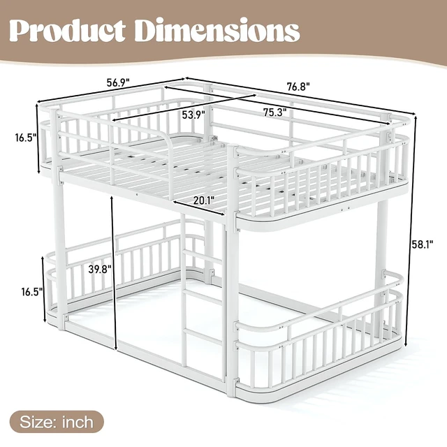 Alt view image 2 of 7 - Floor Full Over Full Bunk Bed with Anti-Slip Ladder, White