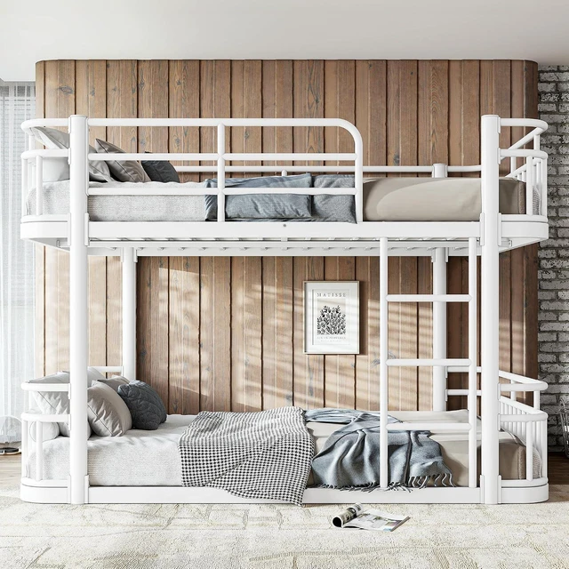 Alt view image 3 of 7 - Floor Full Over Full Bunk Bed with Anti-Slip Ladder, White