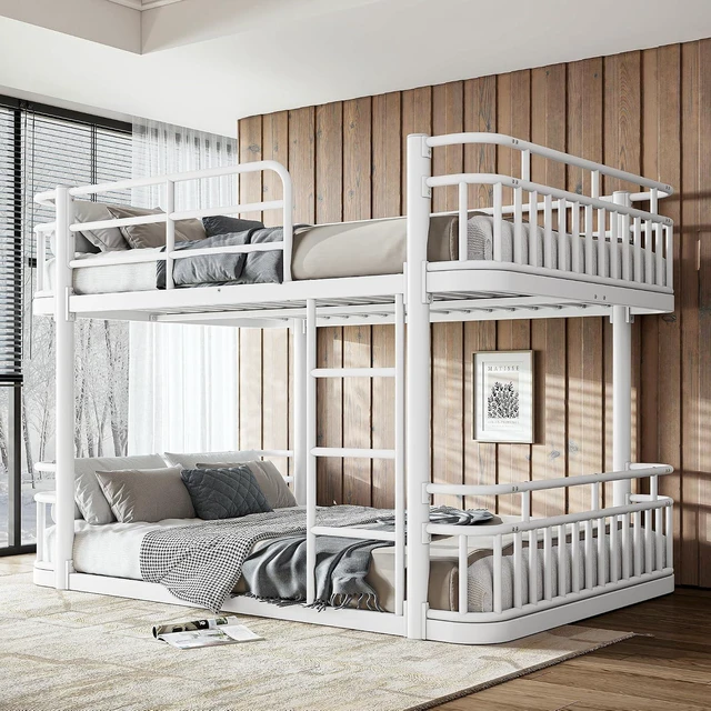 Alt view image 4 of 7 - Floor Full Over Full Bunk Bed with Anti-Slip Ladder, White