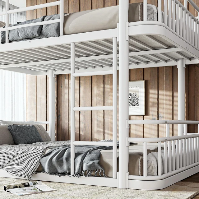 Alt view image 5 of 7 - Floor Full Over Full Bunk Bed with Anti-Slip Ladder, White