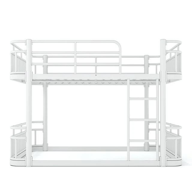 Alt view image 7 of 7 - Floor Full Over Full Bunk Bed with Anti-Slip Ladder, White