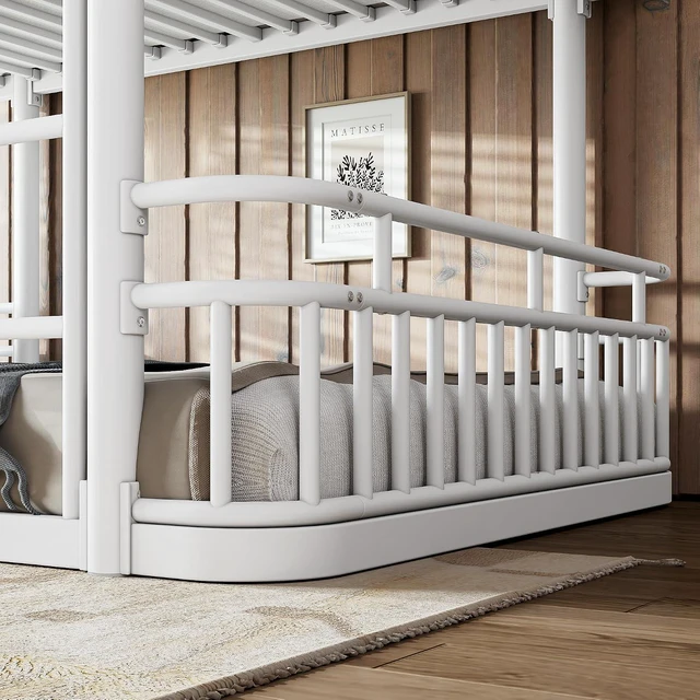 Alt view image 6 of 7 - Floor Full Over Full Bunk Bed with Anti-Slip Ladder, White