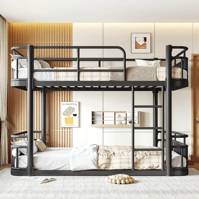 Main image of Floor Twin Over Twin Bunk Bed with Anti-Slip Ladder, Black