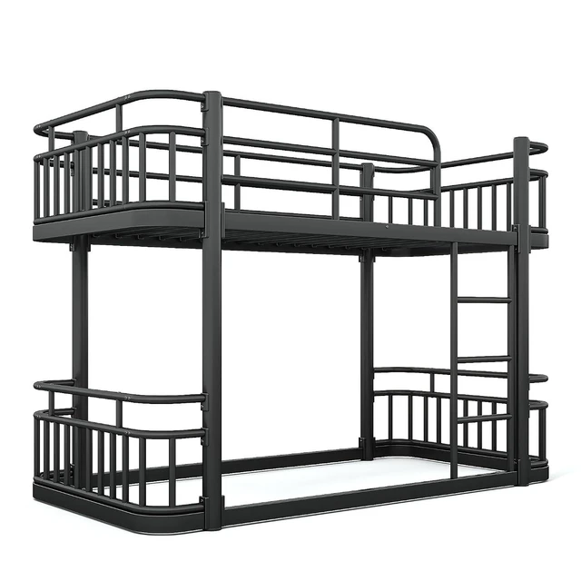 Alt view image 6 of 7 - Floor Twin Over Twin Bunk Bed with Anti-Slip Ladder, Black