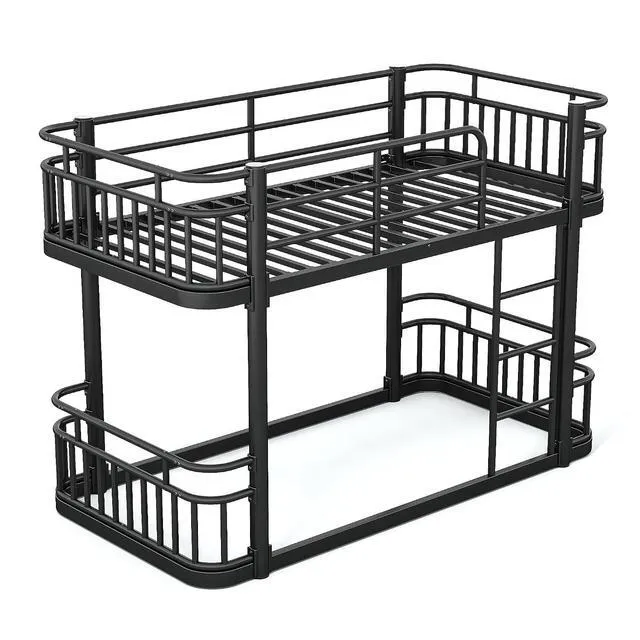 Alt view image 5 of 7 - Floor Twin Over Twin Bunk Bed with Anti-Slip Ladder, Black
