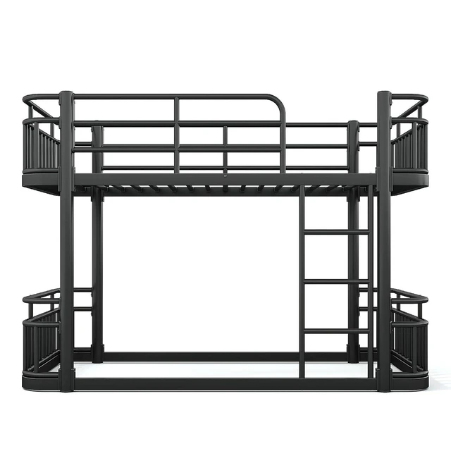 Alt view image 7 of 7 - Floor Twin Over Twin Bunk Bed with Anti-Slip Ladder, Black