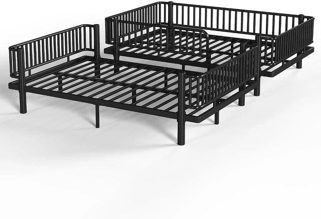 Alt view image 6 of 7 - Queen Over Queen Bunk Bed with Round-Pipe Design, Heavy Duty Metal Bunk Bed with Guardrails, Convertible Into 2 Individual Beds for Kids, Teens, Adults, Under-Bed Storage Space, Black