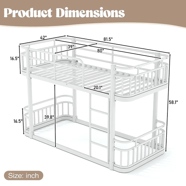 Alt view image 2 of 7 - Floor Twin XL Over Twin XL Bunk Bed with Anti-Slip Ladder, White