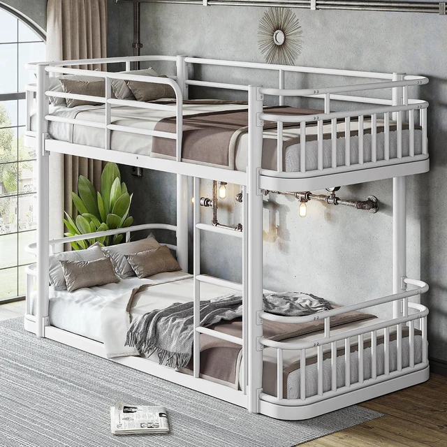 Main image of Floor Twin XL Over Twin XL Bunk Bed with Anti-Slip Ladder, White