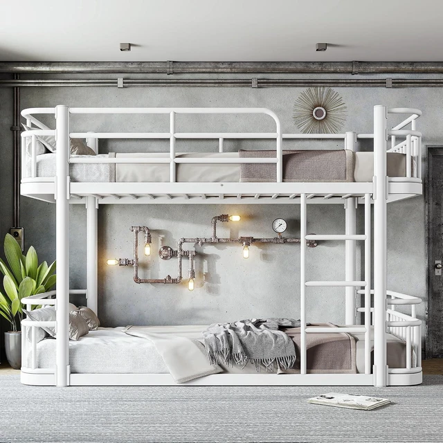 Alt view image 3 of 7 - Floor Twin XL Over Twin XL Bunk Bed with Anti-Slip Ladder, White