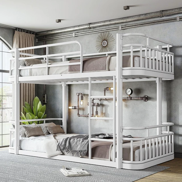 Alt view image 4 of 7 - Floor Twin XL Over Twin XL Bunk Bed with Anti-Slip Ladder, White