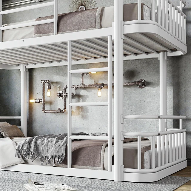 Alt view image 5 of 7 - Floor Twin XL Over Twin XL Bunk Bed with Anti-Slip Ladder, White