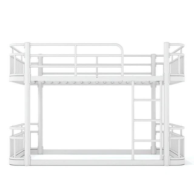 Alt view image 7 of 7 - Floor Twin XL Over Twin XL Bunk Bed with Anti-Slip Ladder, White
