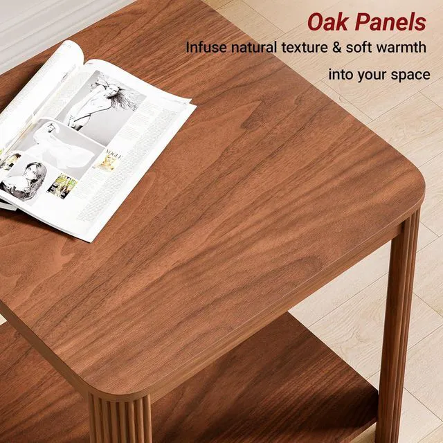 Alt view image 7 of 7 - Side Table Set of 2, Small Round End Table with 2-Tier Storage Shelf for Home Office, Bed Room, Walnut
