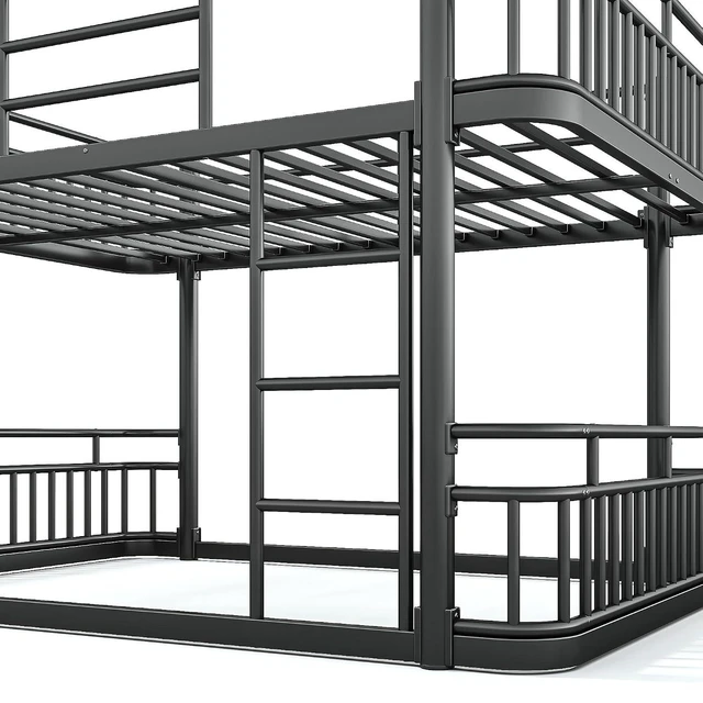 Alt view image 6 of 7 - Floor Queen Over Queen Bunk Bed with Anti-Slip Ladder, Black