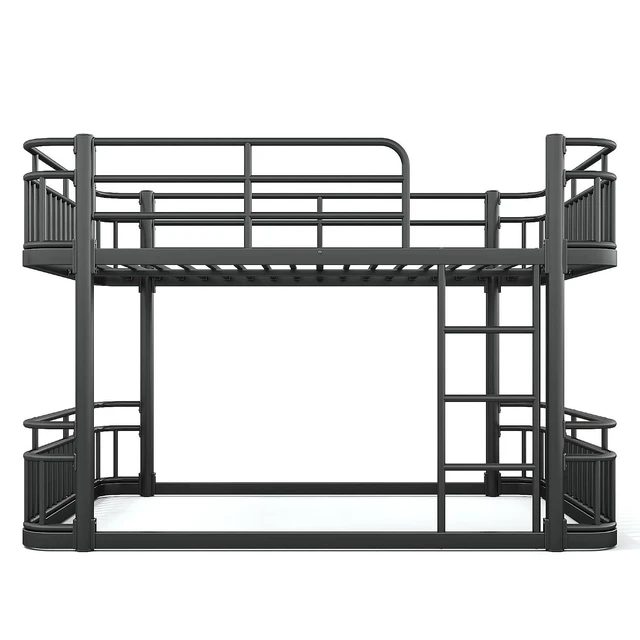 Alt view image 7 of 7 - Floor Queen Over Queen Bunk Bed with Anti-Slip Ladder, Black