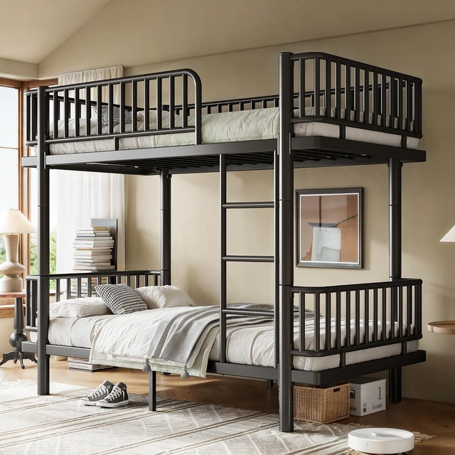 Alt view image 4 of 7 - Twin Over Twin Bunk Bed with Round-Pipe Design, Black