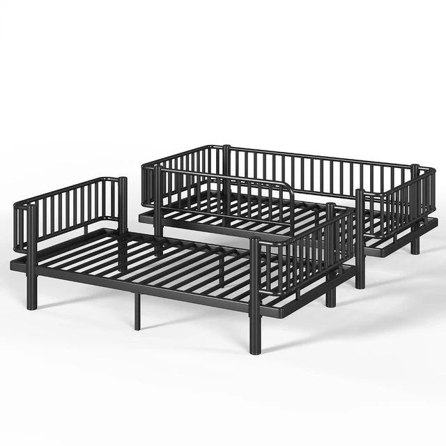 Alt view image 5 of 7 - Twin Over Twin Bunk Bed with Round-Pipe Design, Black