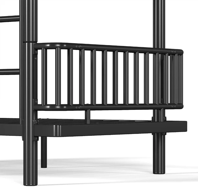Alt view image 6 of 7 - Twin Over Twin Bunk Bed with Round-Pipe Design, Black