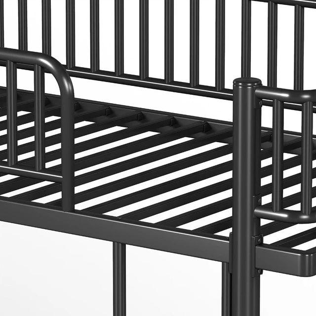 Alt view image 7 of 7 - Twin Over Twin Bunk Bed with Round-Pipe Design, Black