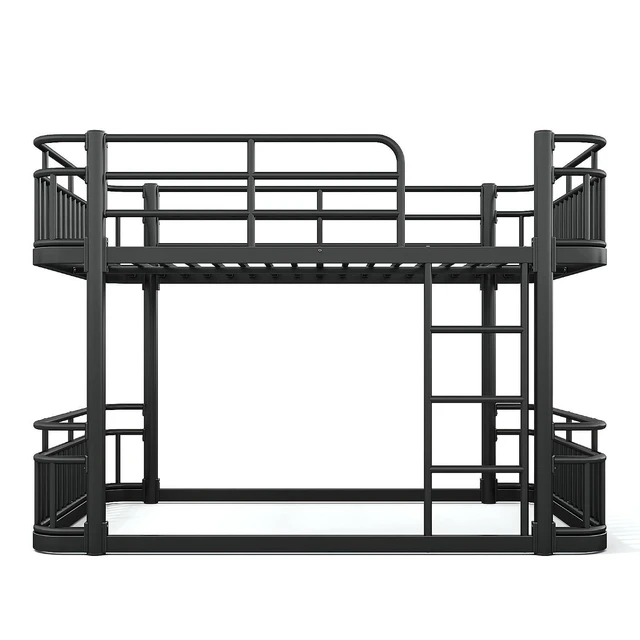 Alt view image 6 of 7 - Full Over Full Low Metal Bunk Bed with Anti-Slip Ladder, Black