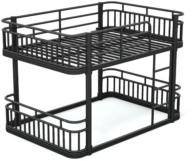 Alt view image 5 of 7 - Full Over Full Low Metal Bunk Bed with Anti-Slip Ladder, Black