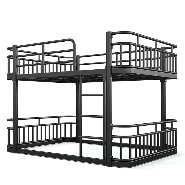 Alt view image 7 of 7 - Full Over Full Low Metal Bunk Bed with Anti-Slip Ladder, Black