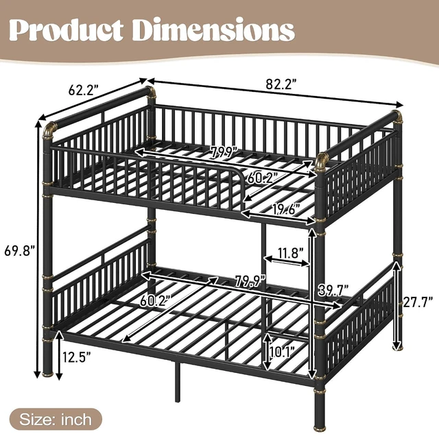 Alt view image 2 of 7 - Metal Queen Over Queen Bunk Bed with Upgraded Round-Pipe, Black