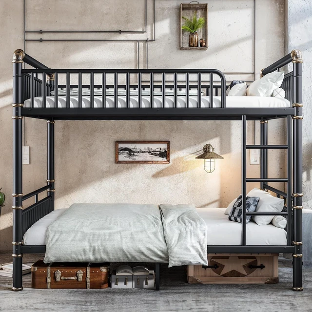 Main image of Metal Queen Over Queen Bunk Bed with Upgraded Round-Pipe, Black