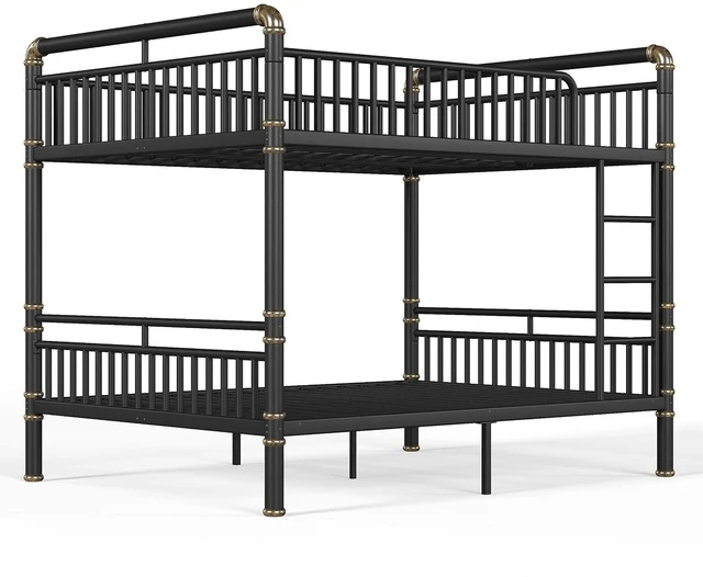 Alt view image 7 of 7 - Metal Queen Over Queen Bunk Bed with Upgraded Round-Pipe, Black