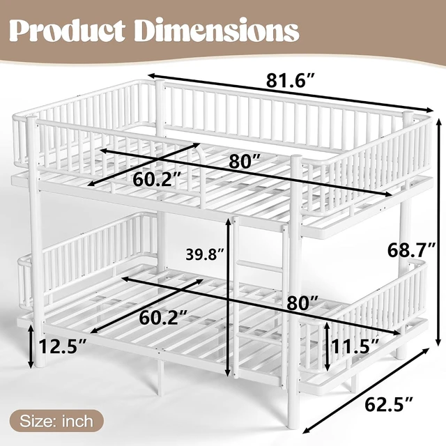 Alt view image 2 of 7 - Industrial Queen Over Queen Bunk Bed, Converts to 2 Queen Beds,