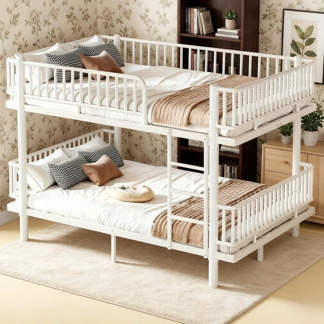 Alt view image 3 of 7 - Industrial Queen Over Queen Bunk Bed, Converts to 2 Queen Beds,
