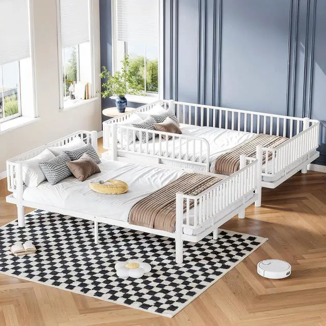 Alt view image 4 of 7 - Industrial Queen Over Queen Bunk Bed, Converts to 2 Queen Beds,