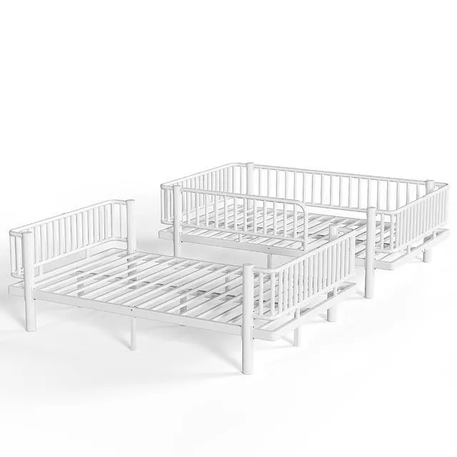 Alt view image 7 of 7 - Heavy Duty Metal Bunk Bed Full Over Full with Guardrails, Industrial Bunkbeds with Round-Pipe Design, Convertible Into 2 Individual Beds for Kids, Teens, Adults, Under-Bed Storage Space, Light White
