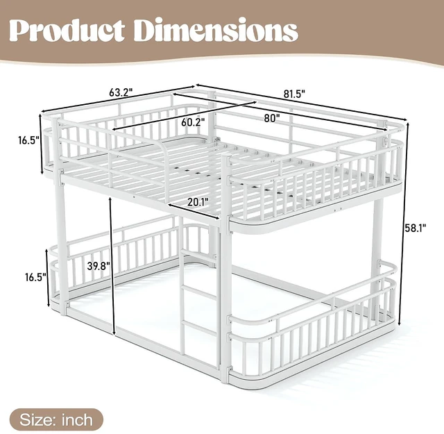 Alt view image 2 of 7 - Floor Queen Over Queen Bunk Bed with Anti-Slip Ladder, White