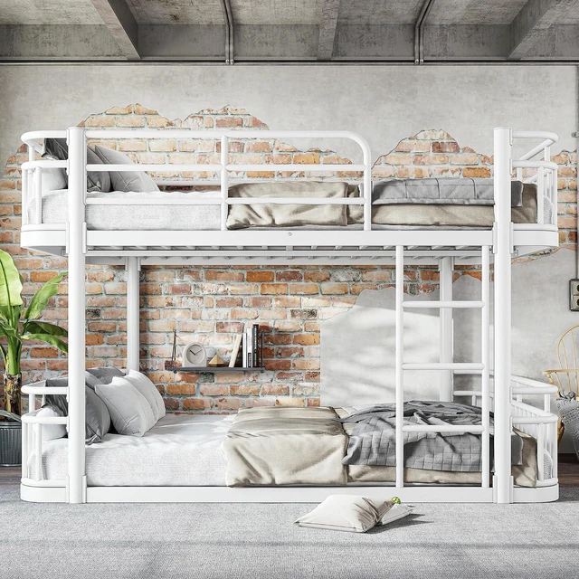 Main image of Floor Queen Over Queen Bunk Bed with Anti-Slip Ladder, White