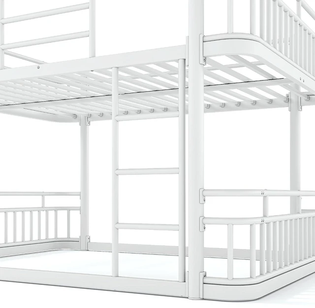 Alt view image 6 of 7 - Floor Queen Over Queen Bunk Bed with Anti-Slip Ladder, White