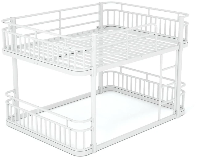 Alt view image 7 of 7 - Floor Queen Over Queen Bunk Bed with Anti-Slip Ladder, White