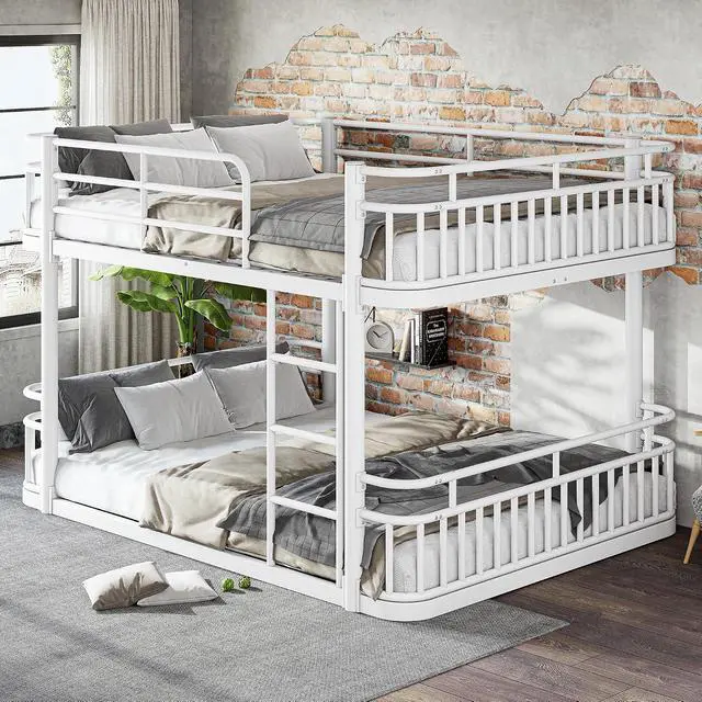 Alt view image 3 of 7 - Floor Queen Over Queen Bunk Bed with Anti-Slip Ladder, White