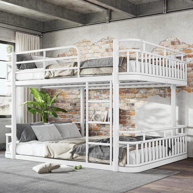 Alt view image 4 of 7 - Floor Queen Over Queen Bunk Bed with Anti-Slip Ladder, White