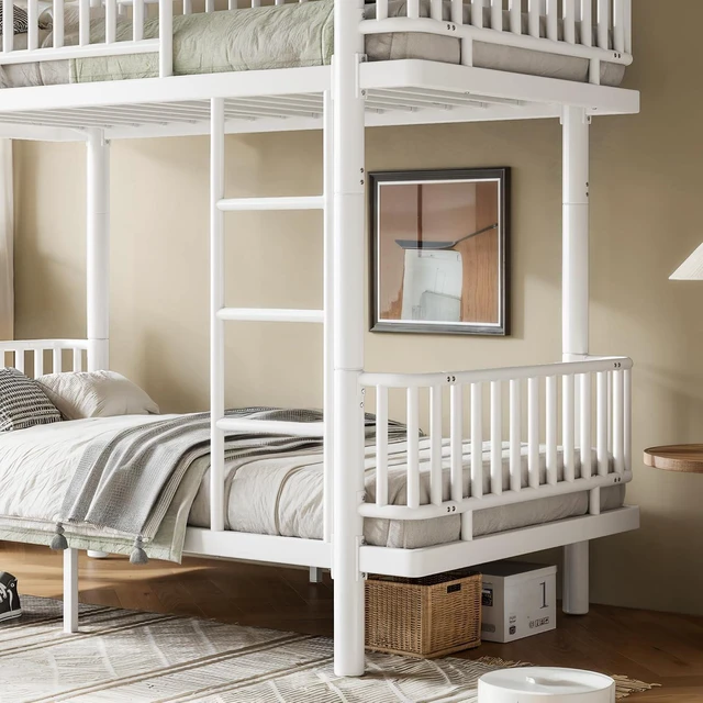 Alt view image 5 of 7 - Twin Over Twin Bunk Bed with Round-Pipe Design, Light White