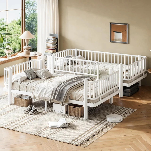 Alt view image 4 of 7 - Twin Over Twin Bunk Bed with Round-Pipe Design, Light White