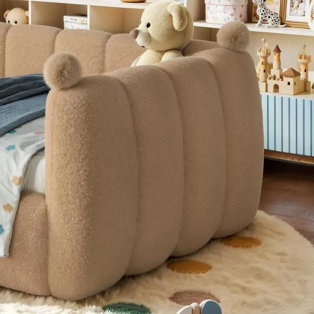Alt view image 3 of 7 - Kids Upholstered Floor Bed with Padded Guardrails Montessori Floor Bed with Full Rails for Boys Girls, Twin Size, Natural