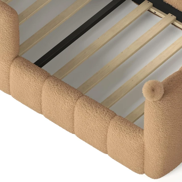 Alt view image 5 of 7 - Kids Upholstered Floor Bed with Padded Guardrails Montessori Floor Bed with Full Rails for Boys Girls, Twin Size, Natural
