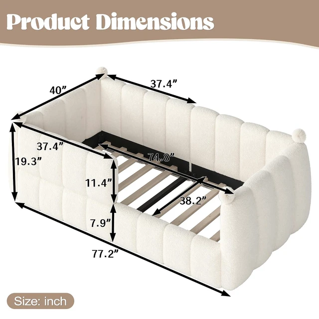 Alt view image 2 of 7 - Kids Upholstered Floor Bed with Padded Guardrails Montessori Floor Bed with Full Rails for Boys Girls, Twin Size, Beige
