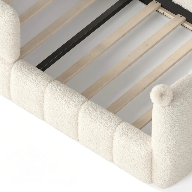 Alt view image 5 of 7 - Kids Upholstered Floor Bed with Padded Guardrails Montessori Floor Bed with Full Rails for Boys Girls, Twin Size, Beige