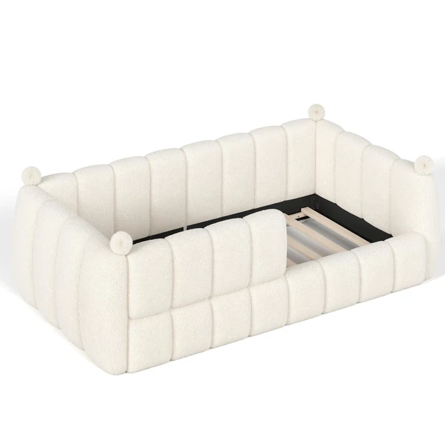 Alt view image 7 of 7 - Kids Upholstered Floor Bed with Padded Guardrails Montessori Floor Bed with Full Rails for Boys Girls, Twin Size, Beige
