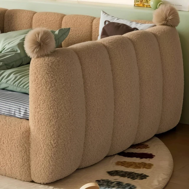 Alt view image 3 of 7 - Kids Upholstered Floor Bed with Padded Guardrails Montessori Floor Bed with Full Rails for Boys Girls, Full Size, Natural
