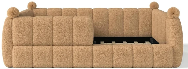 Alt view image 5 of 7 - Kids Upholstered Floor Bed with Padded Guardrails Montessori Floor Bed with Full Rails for Boys Girls, Full Size, Natural