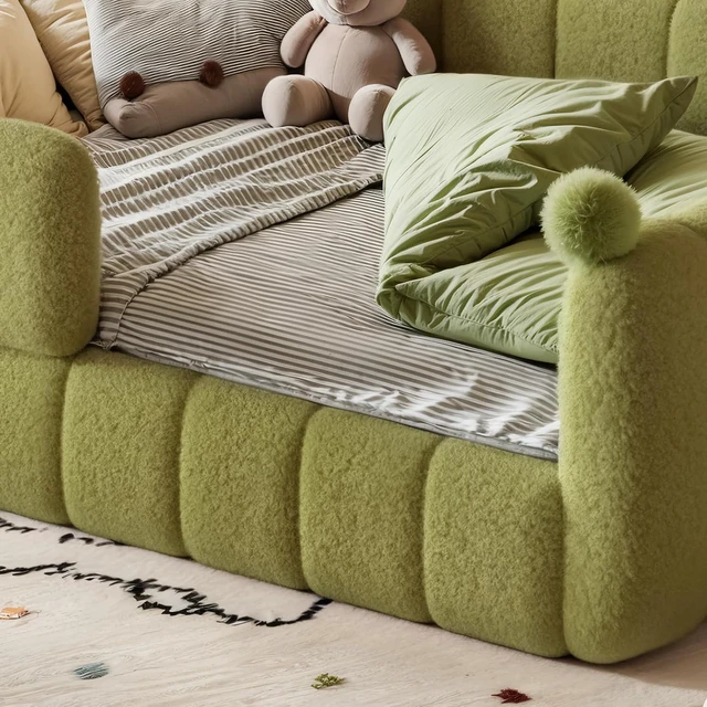 Alt view image 3 of 7 - Kids Upholstered Floor Bed with Padded Guardrails Montessori Floor Bed with Full Rails for Boys Girls, Full Size, Green